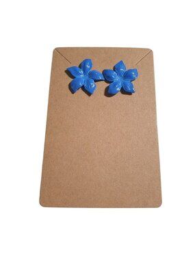 Blue Flower Shaped Stud Earrings Lightweight Floral Design Enamel Boho Beach